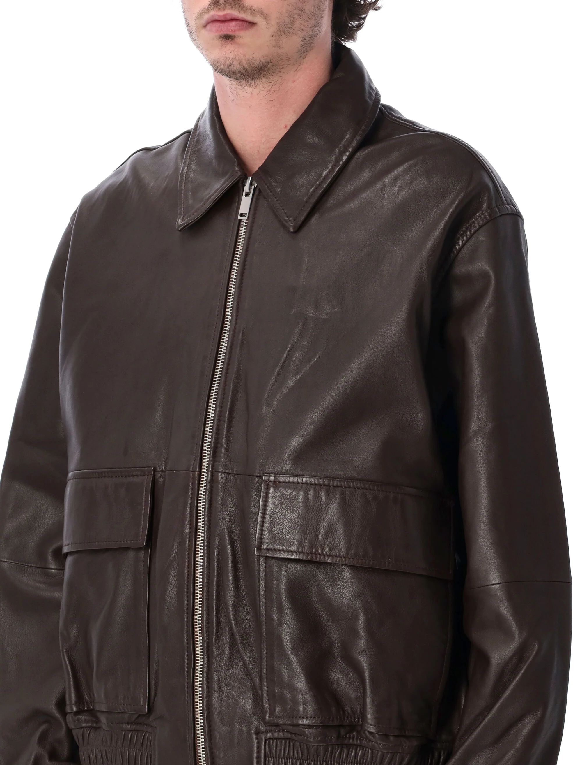 STUDIO NICHOLSON Piston Leather Zip-up Jacket - Image 3