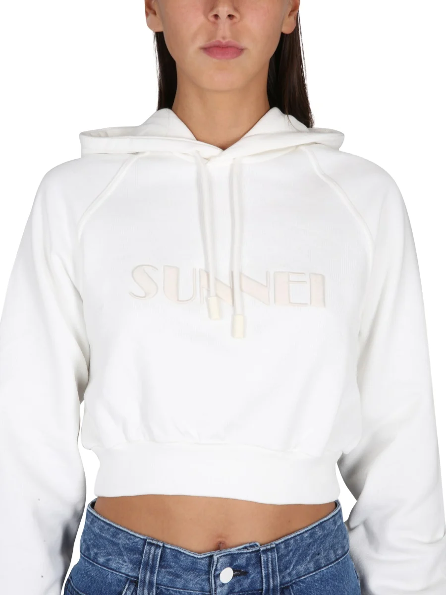 Sunnei Cropped Logo-print Cotton Hoodie - Image 4