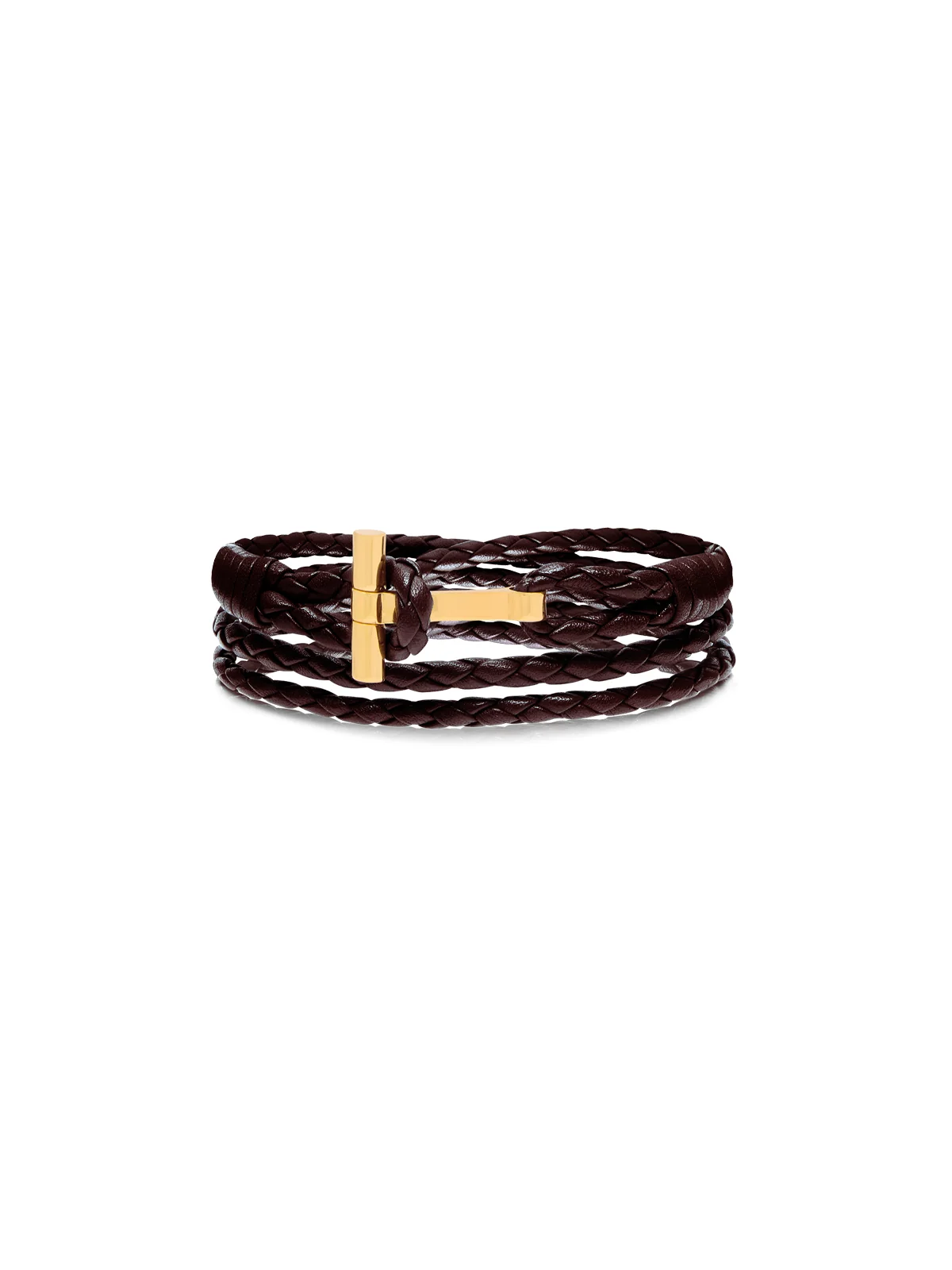 TOM FORD BRAIDED LEATHER T BRACELET