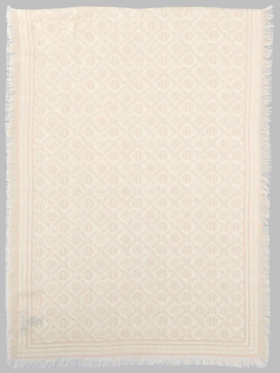 Tory Burch 177.5 x 62.7 cm Wool-Silk-Cashmere Scarf with T Monogram for Women