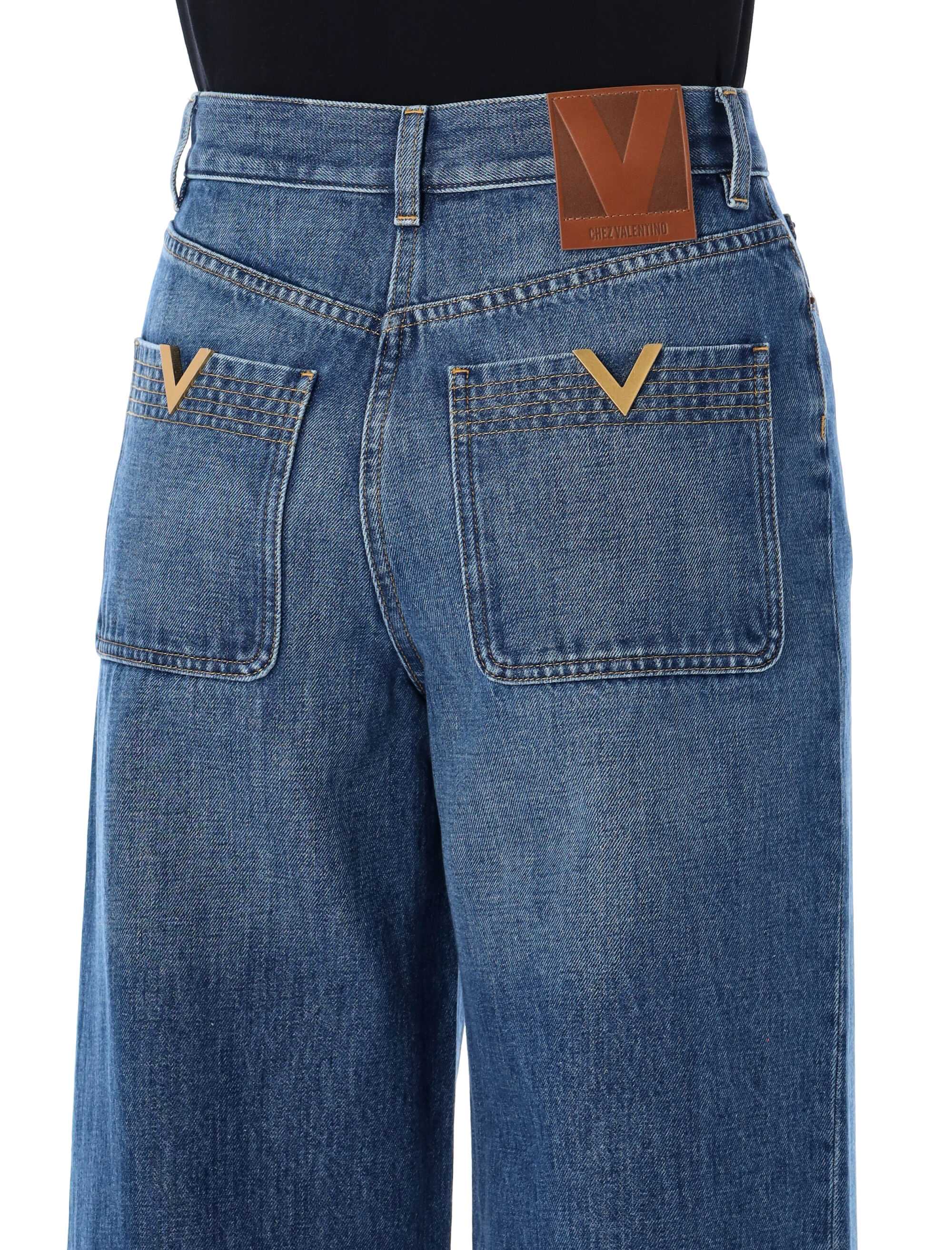 Valentino Garavani Wide-leg Jeans Crafted From Cotton Denim, Featuring V Gold Metal Detailing on the Back Pockets - Image 5