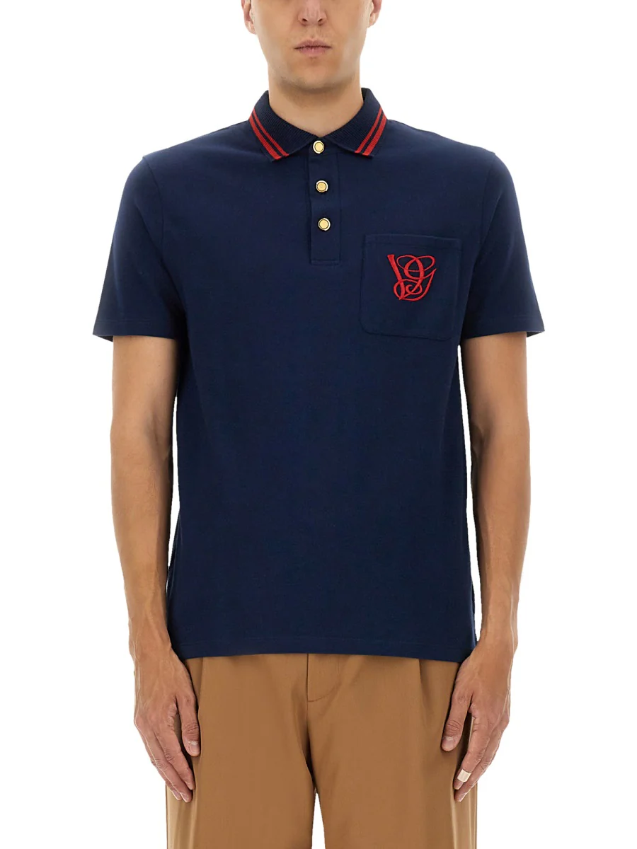 Valentino Men's Cotton Polo Shirt with VG Embroidered Detail