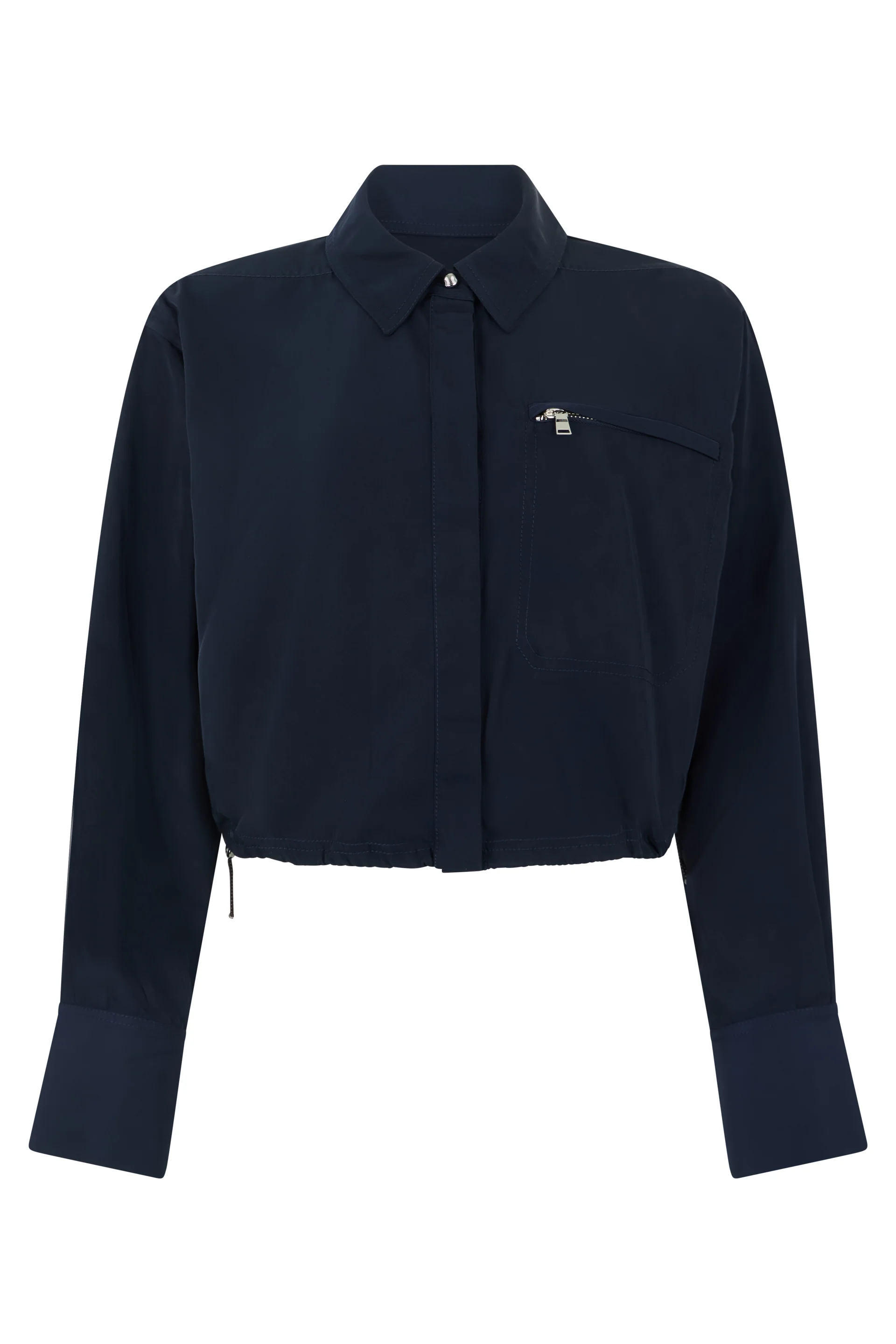 Veronica Beard Cropped Taffeta French-Collar Shirt with Drawstring Waist