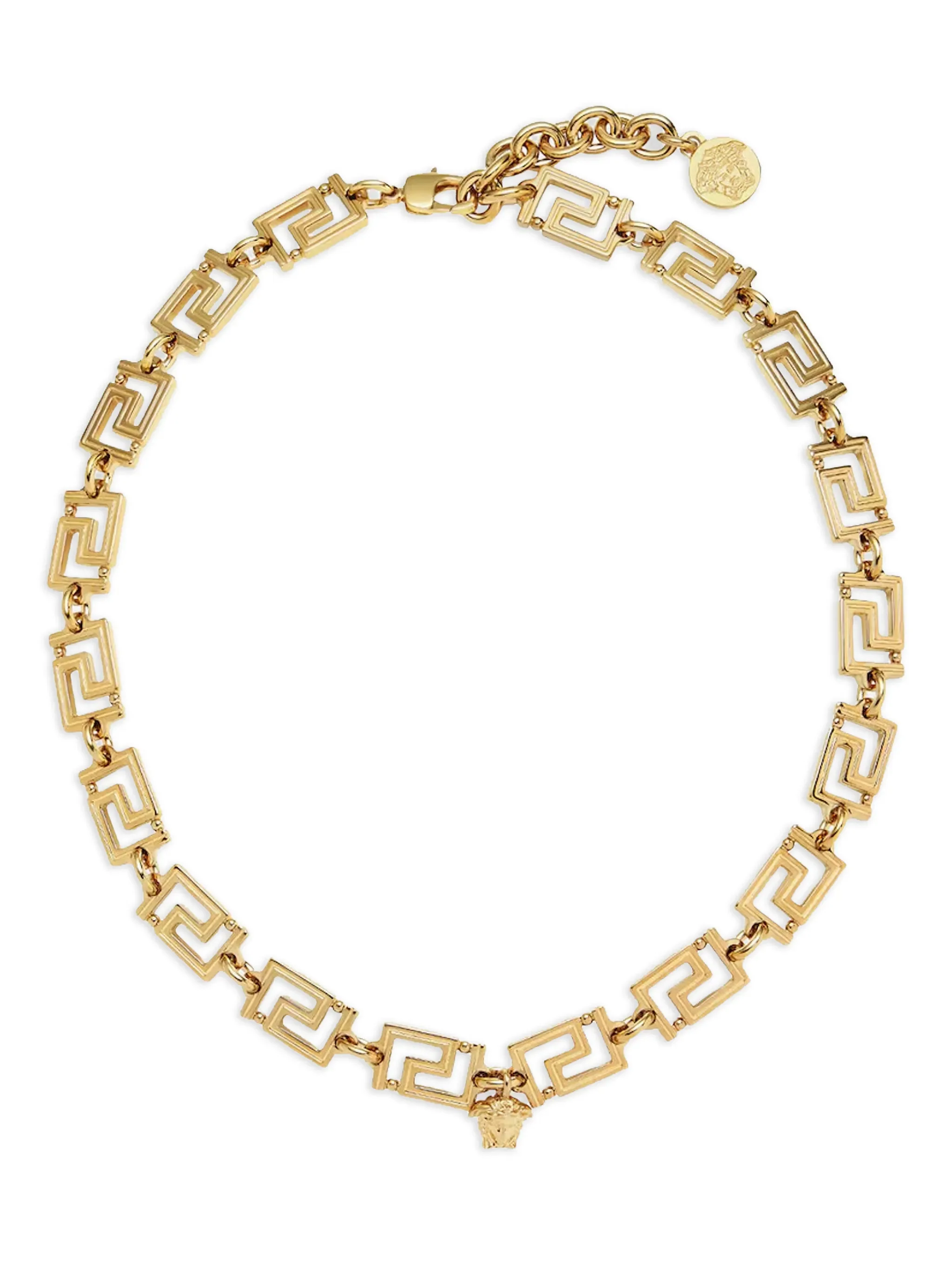 Versace Greek Chain Medusa Pendant Necklace with Carabiner Closure, Gold Finish, 100% Brass