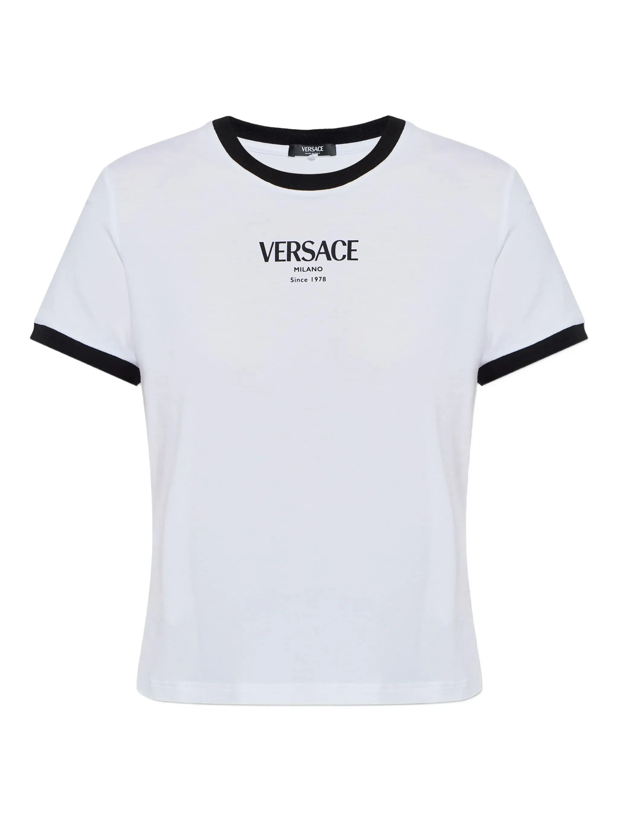 Versace Logo Motif Ribbed Trim Short-Sleeve Crewneck Top