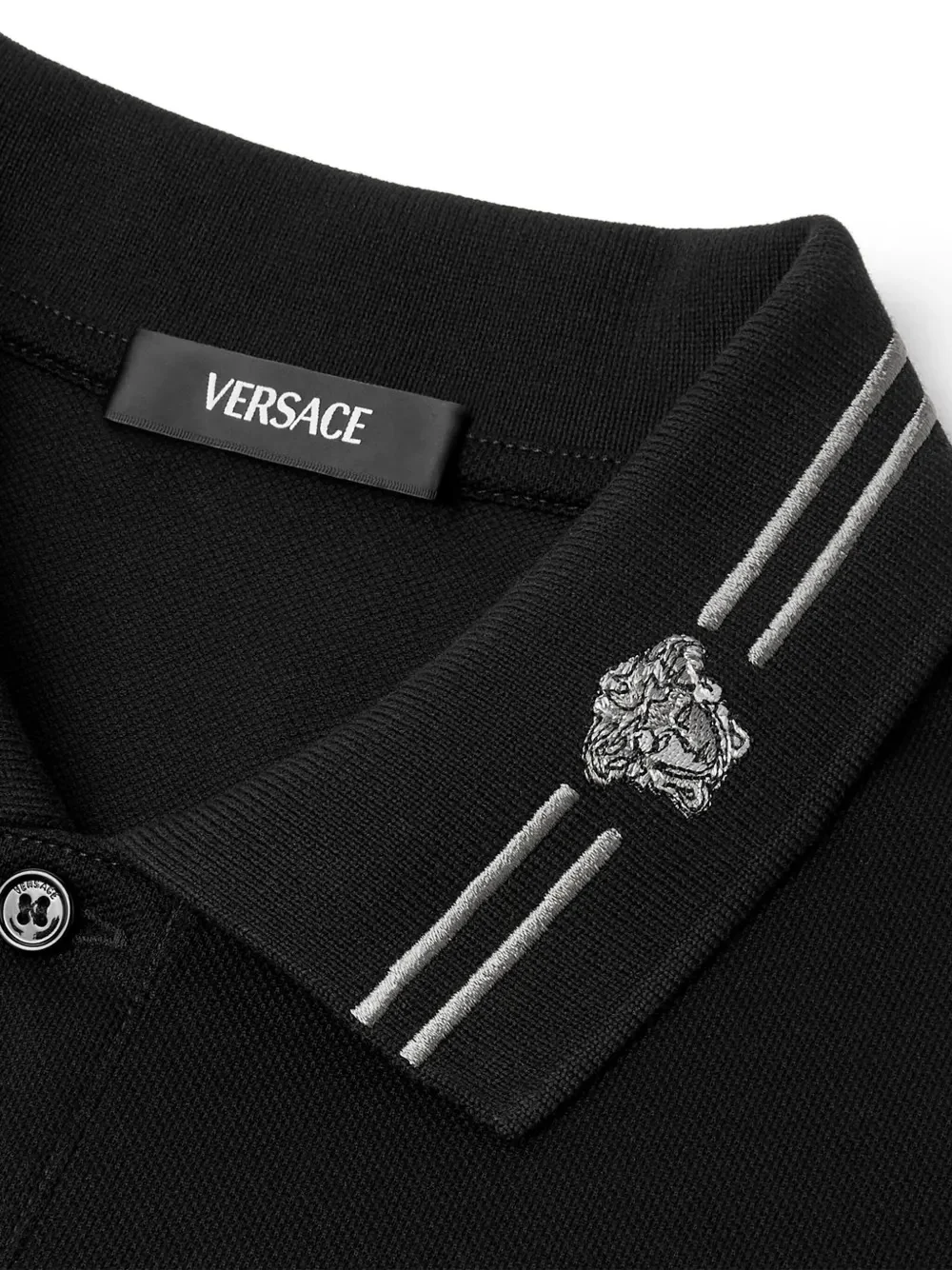 Versace Medusa Embroidered Short-Sleeve Polo Shirt with Pointed Collar and Three-Button Placket - Image 3