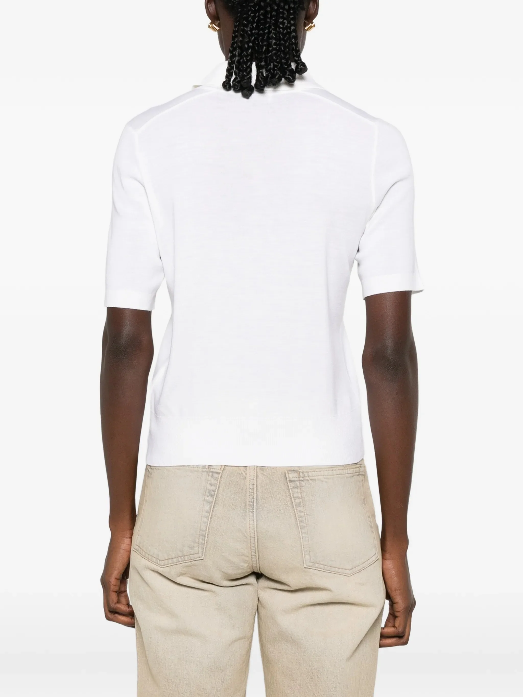 Women’s Wool Knit Button Placket Polo with Burberry Check Detail - Image 4